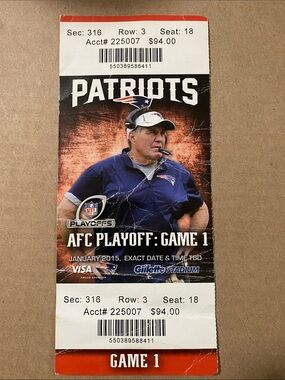 New England Patriots AFC Playoff Game 1 Ticket ft Bill Belichick